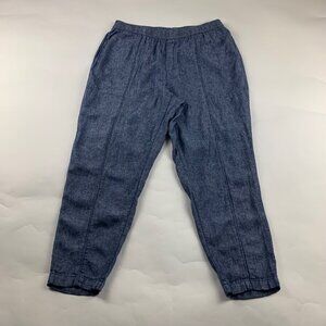 Old Navy Blue Chambray Linen Blend High Rise Slim Leg Ankle Pant L